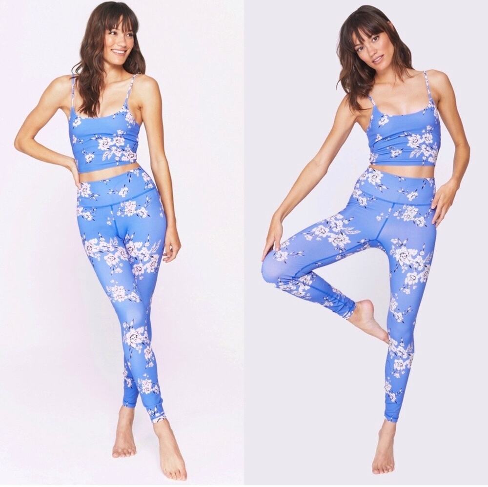 NEW Spiritual Gangster XS Perfect High Rise Waist Floral Leggings Blue Flower